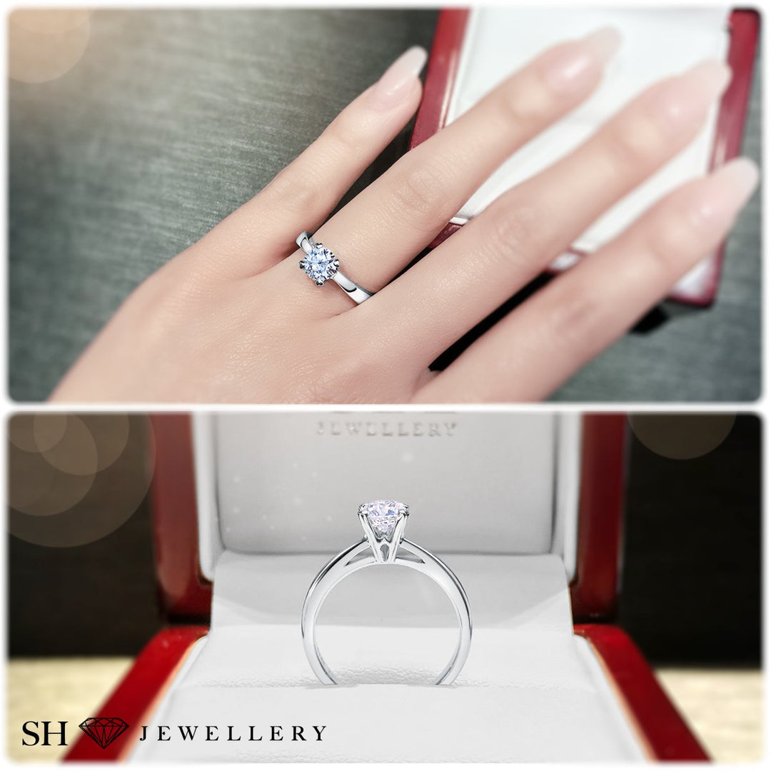 4-Claw solitaire engagement ring with heart shaped prong tips - W0001
