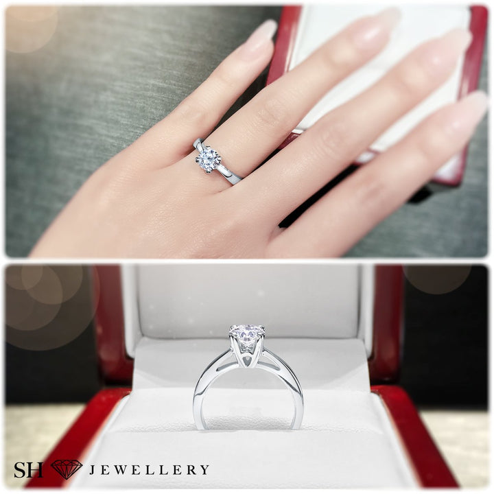 4-Claw solitaire engagement ring with heart shaped prong tips - W0001