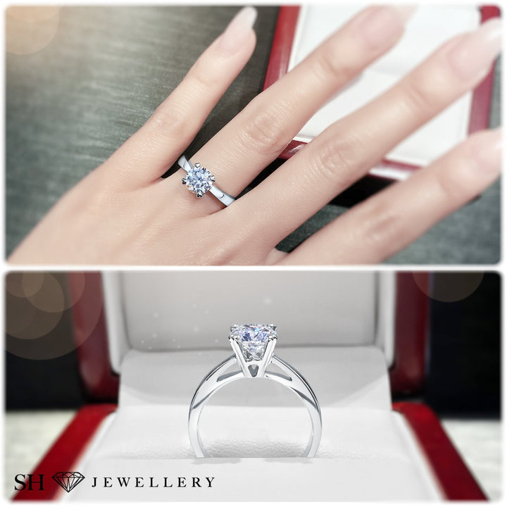 4-Claw solitaire engagement ring with heart shaped prong tips - W0001