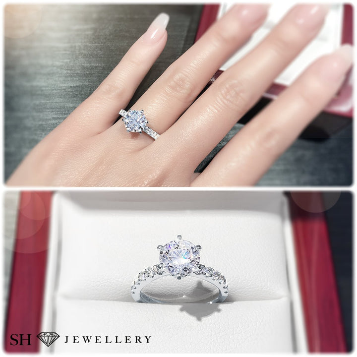 Timeless 6-Claw engagement ring with pavé set band - W0014