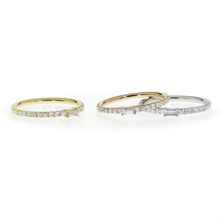 Modern tri gold three ring diamond stacker set - W0371