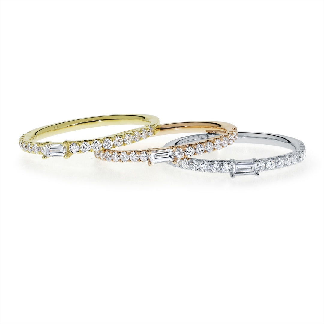 Modern tri gold three ring diamond stacker set - W0371