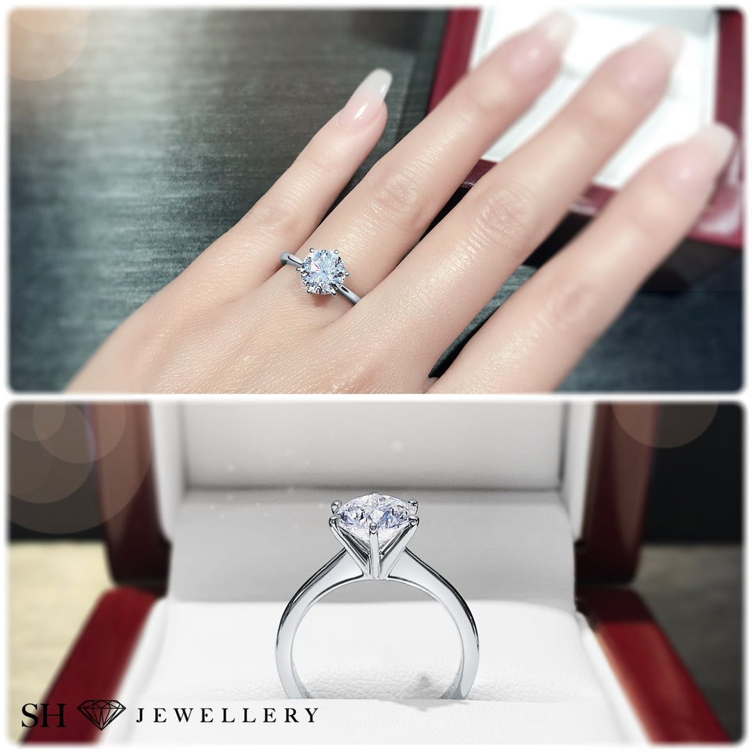 Minimalistic 6-claw solitaire engagement ring - W0003