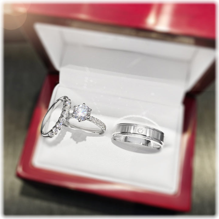 Timeless 6-Claw engagement ring with pavé set band - W0014