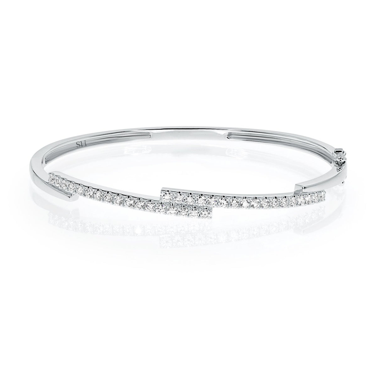 18kt gold twin band off-set diamond bangle - W0737
