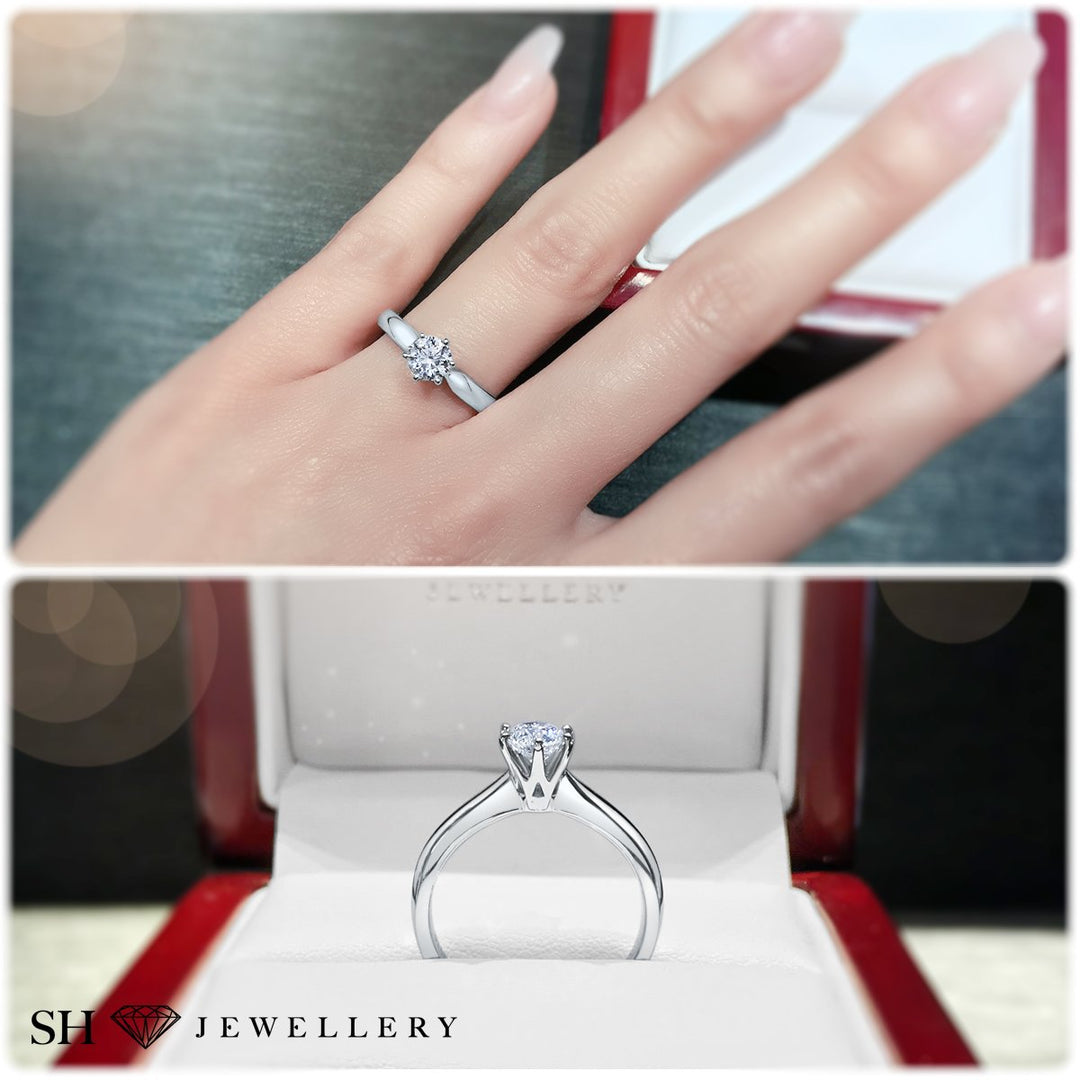 Modern 6-Claw solitaire engagement ring with knife edge band - W0002