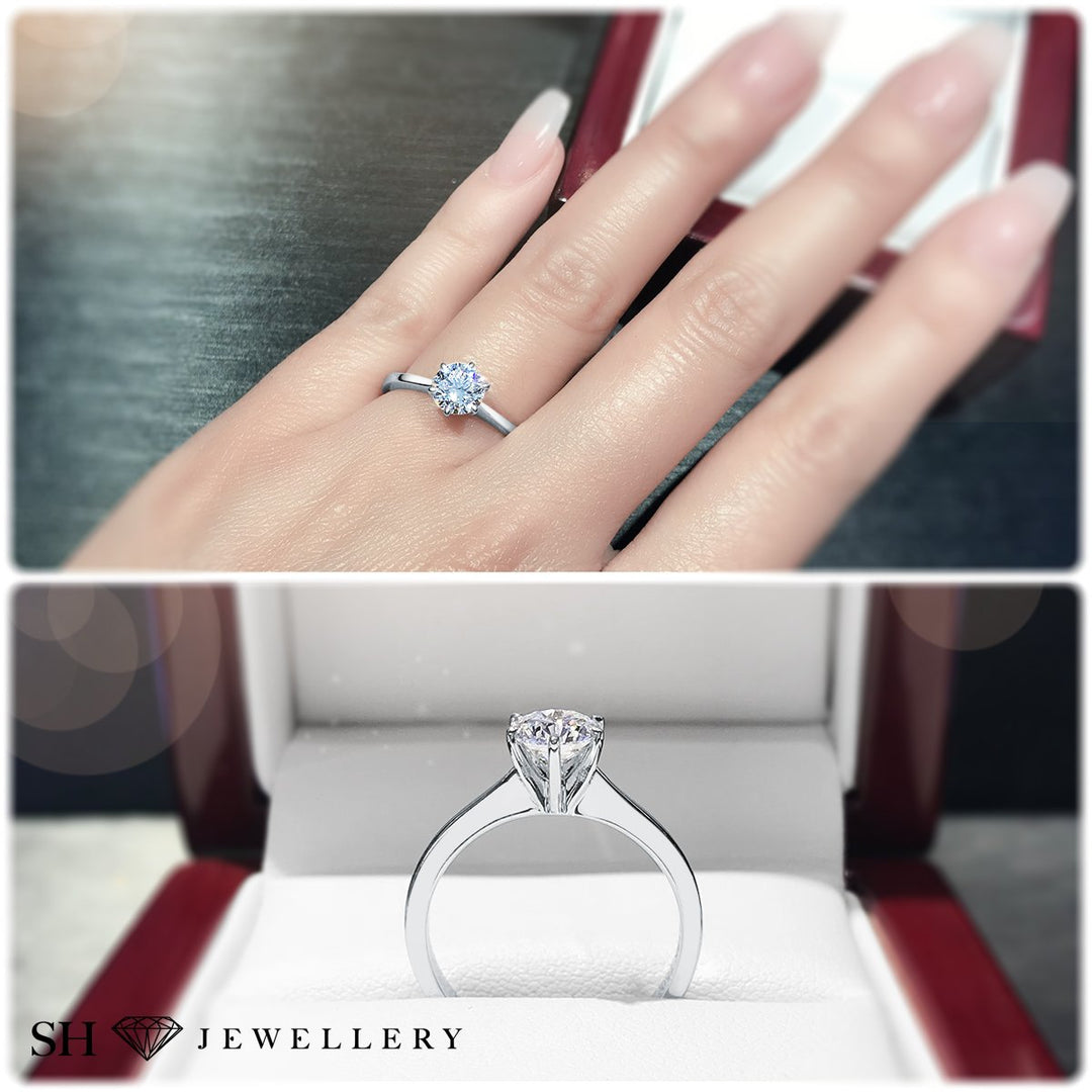 Minimalistic 6-claw solitaire engagement ring - W0003