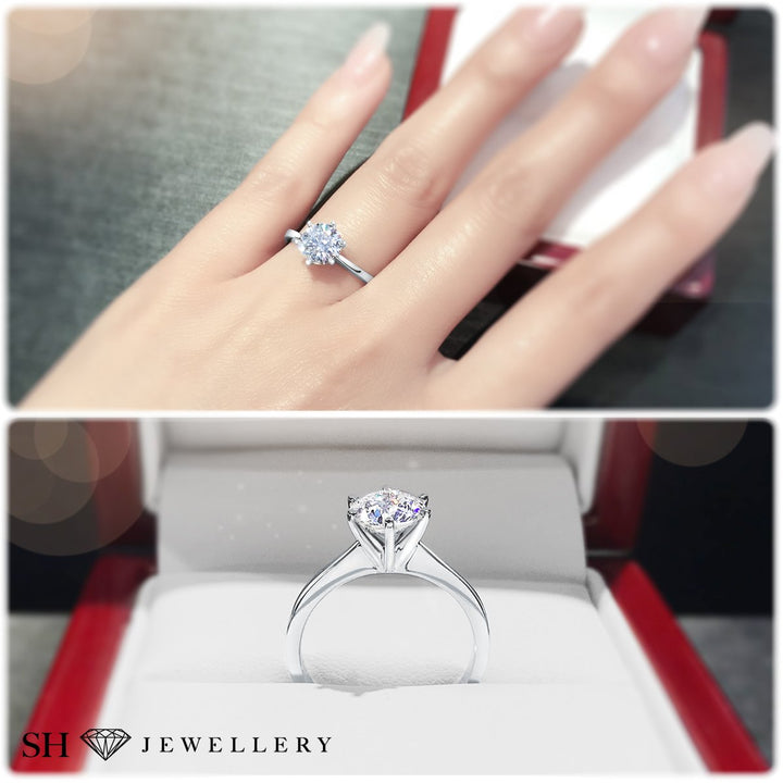 Minimalistic 6-claw solitaire engagement ring - W0003