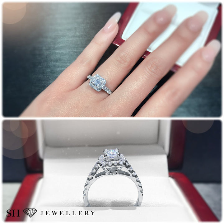Bright Princess Cut halo engagement ring - W0261
