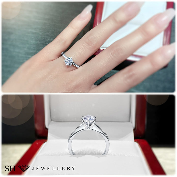 Minimalistic 6-claw solitaire engagement ring - W0003