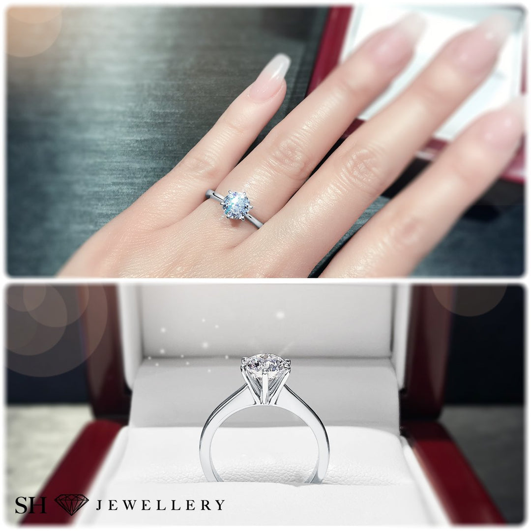 Minimalistic 6-claw solitaire engagement ring - W0003