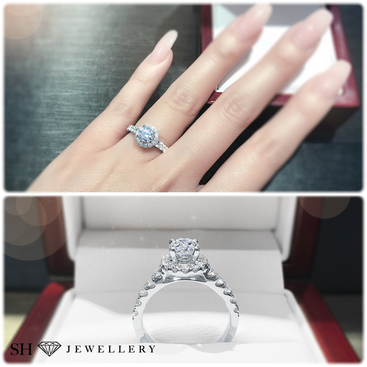 Halo style engagement ring with pavé set band - W0044