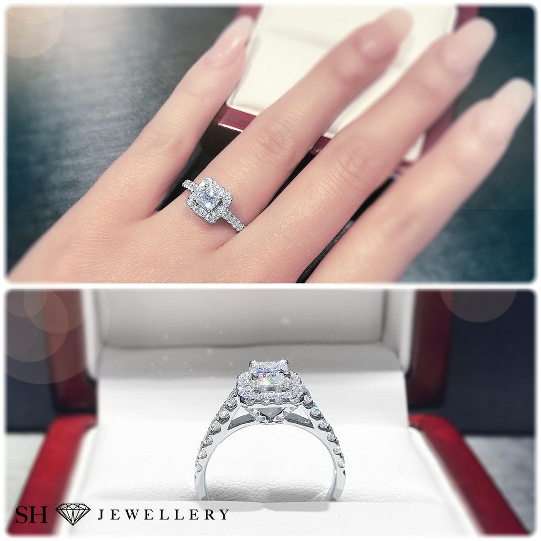 Bright Princess Cut halo engagement ring - W0261