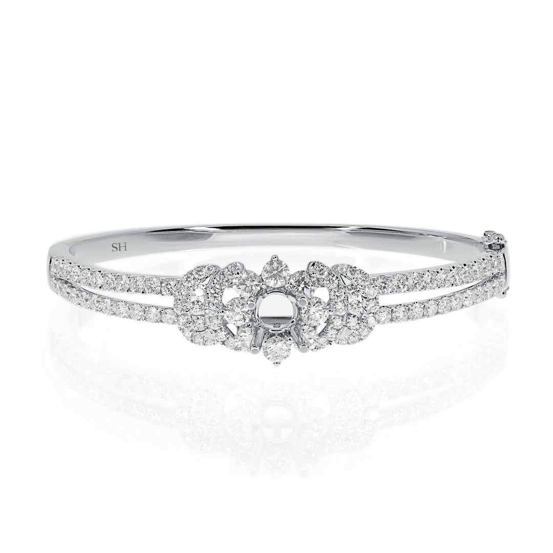 18kt gold diamond bouquet bangle with twin pave set band - W0738