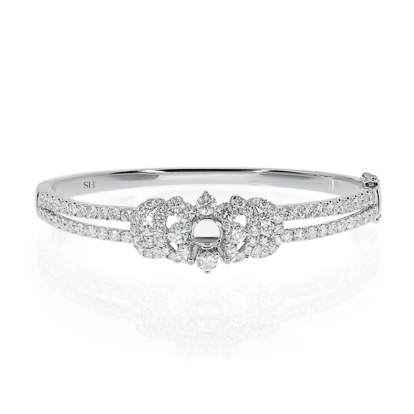 18kt gold diamond bouquet bangle with twin pave set band - W0738