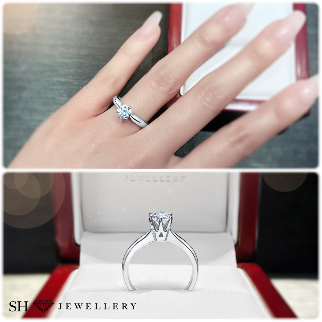 Modern 6-Claw solitaire engagement ring with knife edge band - W0002