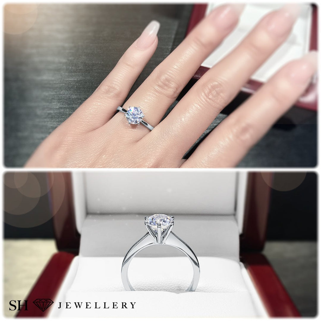Minimalistic 6-claw solitaire engagement ring - W0003