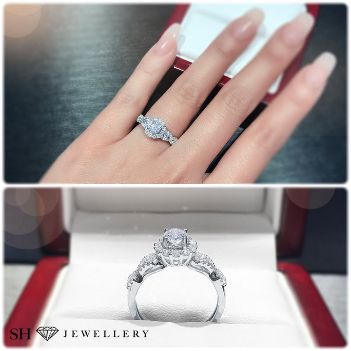 Halo engagement ring with wavy band - W0321