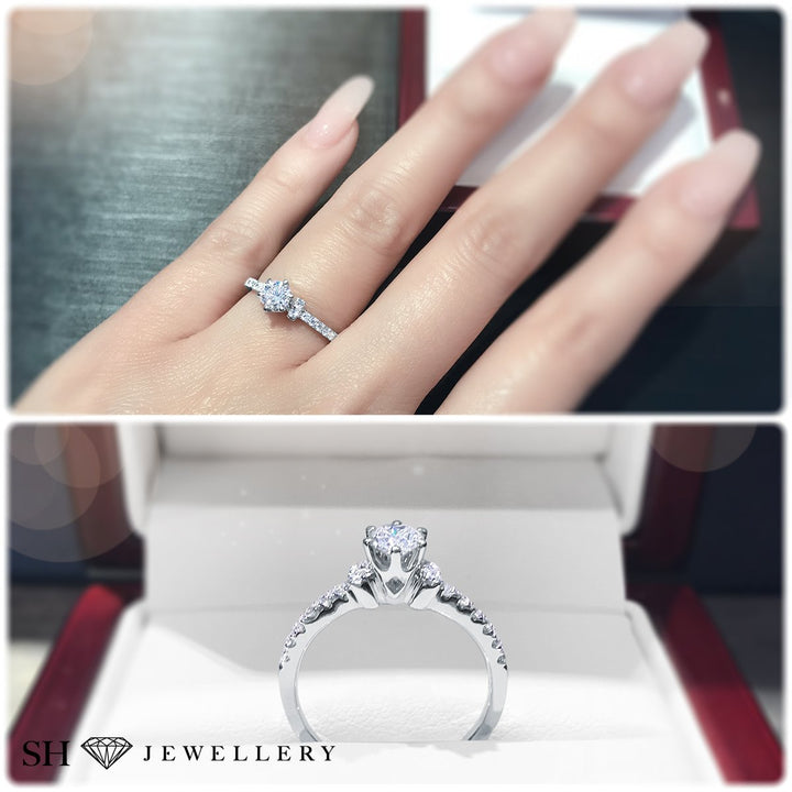 Timeless and elegant engagement ring with twin-stone shoulders - W0258