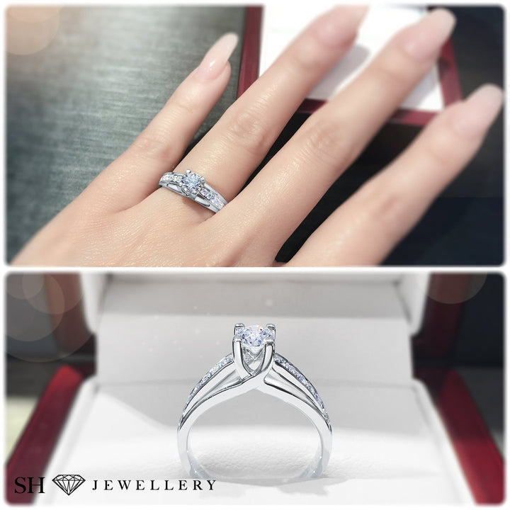 Crossover prongs and bridged grain set diamond band - W0023