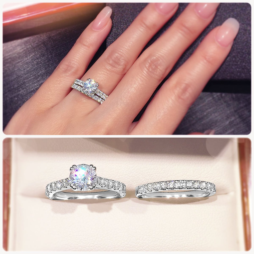 Classic engagement ring with 4-Claw double prong tips and pavé set band - W0020