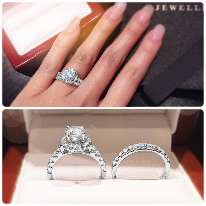 Halo style engagement ring with pavé set band - W0044