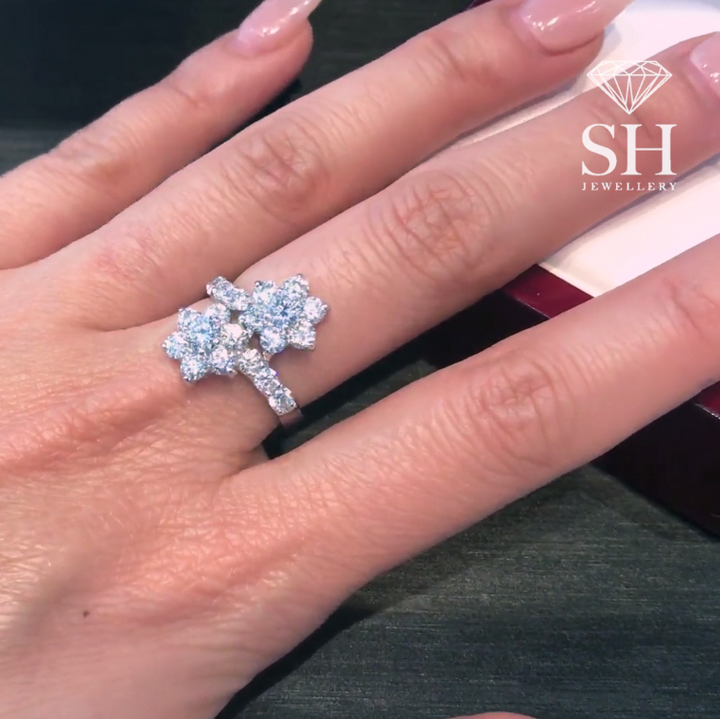 Twin Floral shape diamond ring - W0791